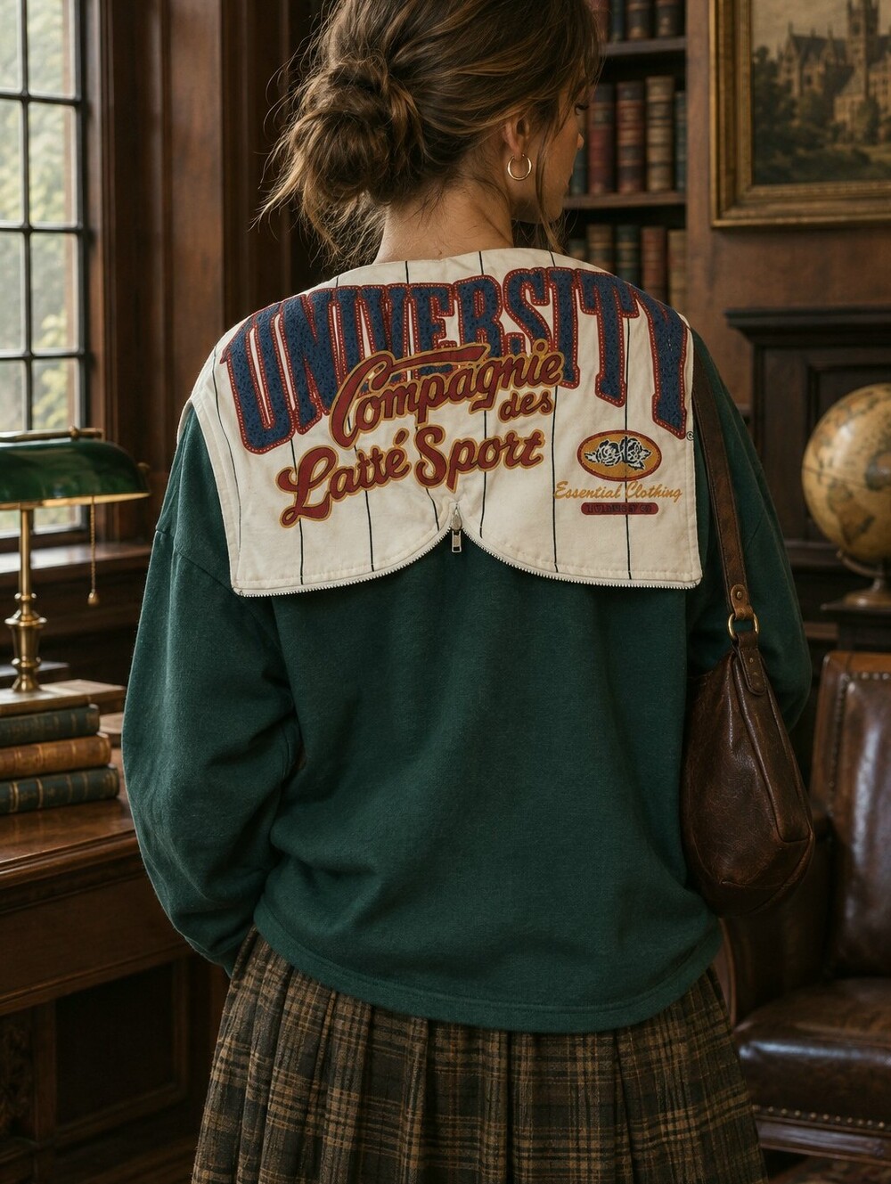 Rare Vintage Dark Academia Latte USA Green Graphic Pullover Hoodie Sweatshirt